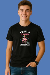 Tricou Want A Flamingo For Christmas, din bumbac 100% Copii | Dama | Barbat - Img 2