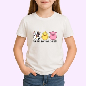 Tricou We Are Not Ingredients Animale Ferma V1, din bumbac 100% , tricou alb pentru Copii | Dama | Barbat