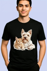 Tricou West Highland White Terrier si pisica portocalie adorabili impreuna Copii | Dama | Barbat Barbat - Img 5