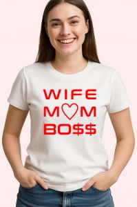 Tricou wife mom boss mesaj haios femei puternice, Copii | Dama | Barbat - Img 3