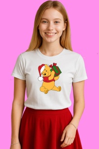 Tricou Winnie Cu Cadou Verde Si Caciula Mosului, din bumbac 100% Copii | Dama | Barbat - Img 3