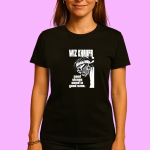 Tricou wiz khalifa alb contur, muzica Pop / Country (ini?ial), Dama | Barbat | Copii, Culoare Negru