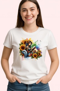 Tricou woman sitting with sunflowers, femeie asezata cu floarea soarelui, Copii | Dama | Barbat - Img 3