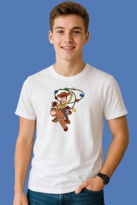 Tricou Woody Pe Cal Cu Instalatii, din bumbac 100%, tricou alb, Copii | Dama | Barbat