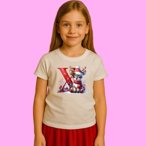 Tricou X Litera Craciun Cu Ren Si Fulgi, din bumbac 100% Copii | Dama | Barbat - Img 2