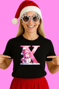 Tricou X Litera Craciun Roz Cu Om De Zapada Fulgi De Zapada, din bumbac 100% Copii | Dama | Barbat - Img 3