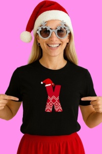 Tricou X Litera Rosie Cu Caciulita Si Inimioare Albe, din bumbac 100% Copii | Dama | Barbat - Img 2