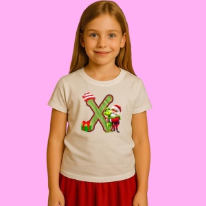 Tricou X Litere Craciun Cu Mos Si Grinch, din bumbac 100% Copii | Dama | Barbat