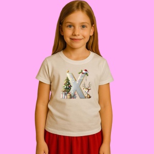 Tricou X Litere Craciun Cu Ren, Brad, Luminite Si Cadouri, din bumbac 100% Copii | Dama | Barbat