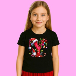Tricou Y Litere Craciun Cu Spiridus Si Caciula Mos, din bumbac 100% Copii | Dama | Barbat - Img 2
