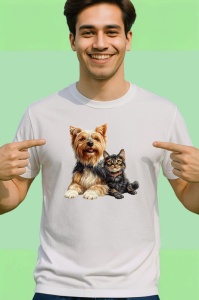 Tricou Yorkshire Terrier si pisica neagra expresie a dragostei Copii | Dama | Barbat Barbat - Img 2