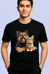 Tricou Yorkshire Terrier si pisica roscata prieteni inseparabili Copii | Dama | Barbat Barbat - Img 5