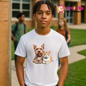 Tricou Yorkshire Terrier si pisica tabby portocalie prietenie naturala Copii | Dama | Barbat Barbat - Img 7