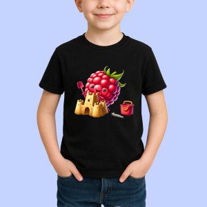 Tricou Zmeura amuzanta de vara castel de nisip, Fructe, Copii | Dama, culoare negru
