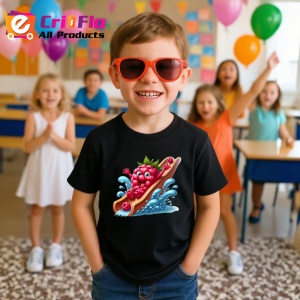 Tricou Zmeura amuzanta de vara in topogan, Fructe, Copii | Dama, culoare negru - Img 4