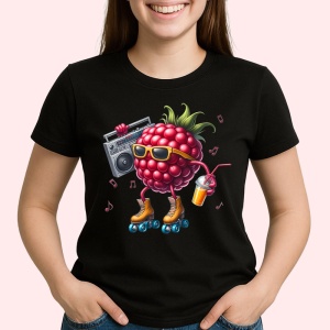 Tricou Zmeura amuzanta de vara party pe role, Fructe, Copii | Dama, culoare negru - Img 2
