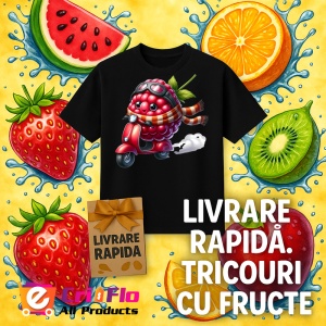 Tricou Zmeura amuzanta de vara pe scuter, Fructe, Copii | Dama, culoare negru - Img 12