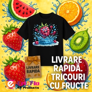 Tricou Zmeura amuzanta de vara saritura in apa, Fructe, Copii | Dama, culoare negru - Img 12