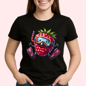 Tricou Zmeura amuzanta de vara scafandru, Fructe, Copii | Dama, culoare negru - Img 2