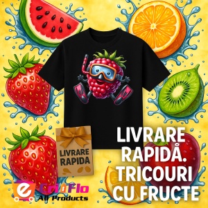 Tricou Zmeura amuzanta de vara scafandru, Fructe, Copii | Dama, culoare negru - Img 12