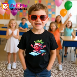 Tricou Zmeura amuzanta de vara yoga, Fructe, Copii | Dama, culoare negru - Img 4