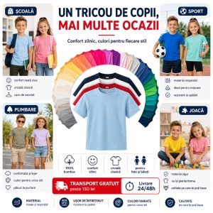 Tricouri copii simple din bumbac 100% – fete și băieți, 20 culori - Img 4