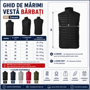 Vestă Bărbați tip Jachetă Fără Mâneci, Matlasată, Ușoară și Călduroasă – Everest 553 - Img 4
