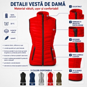 Vestă Damă tip Jachetă fără Mâneci, Matlasată, Ușoară și Călduroasă – Everest 554 - Img 2