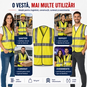 Vestă Reflectorizantă Unisex Bărbat Damă Profesională de Lucru și Semnalizare – HV Bright 9V3 - Img 5