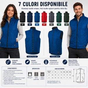 Vestă Unisex Bărbat Damă tip Jachetă fără Mâneci, Călduroasă cu Fleece și Fermoar – Body Warmer 509