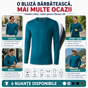 Bluză Bărbătească Brave 155 cu Mânecă Lungă, 95% Bumbac, 5% Elastan, Guler Rotund, S–3XL, 6 Culori - Img 6