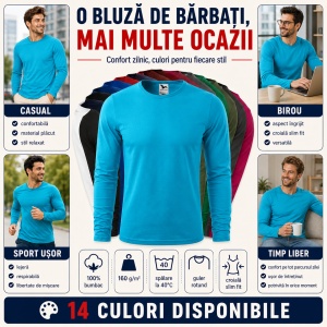 Bluză Bărbați Malfini 100% Bumbac, Mâneci Lungi, Slim Fit, 160 g/m², Guler Rotund, Mărimi S–3XL - Img 5