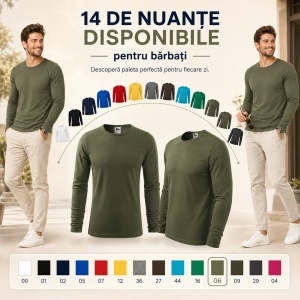 Bluză Bărbați Malfini FIT-T LS 119, 100% Bumbac, Mâneci Lungi, Slim Fit, 160 g/m², Guler Rotund - Img 9