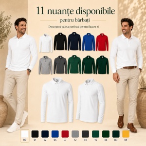 Bluză cu guler polo tip Tommy pentru bărbați, mânecă lungă, 65% bumbac - Img 9