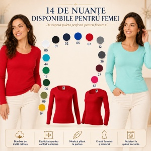 Bluză Damă cu Mânecă Lungă, 100% Bumbac, 169 Fit-T LS, slim fit cambrat – 14 Culori, XS–3XL - Img 8