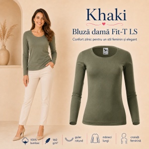 Bluză Damă decoltată din bumbac 100, slim fit cu mânecă lungă - 14 nuanțe - Img 14