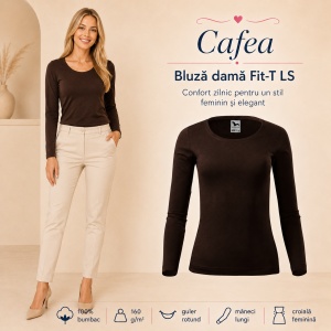 Bluză Damă decoltată din bumbac 100, slim fit cu mânecă lungă - 14 nuanțe - Img 24