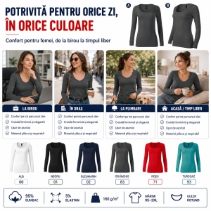 Bluză Damă Malfini Premium Brave 156 – Mânecă Lungă, Slim Fit, 95% Bumbac, 5% Elastan, 160 g/m² - Img 7