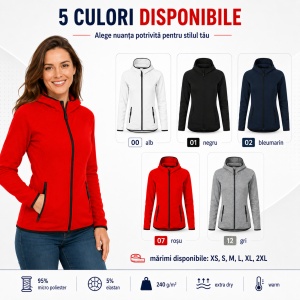 Bluză Damă tip Hanorac Jachetă Stretch Fleece cu Glugă și Fermoar – Direct 418