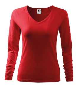 Bluza pentru femei maneca lunga guler in V de culoare rosu
