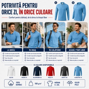 Bluză polo bărbați Malfini Single J. LS 211, mânecă lungă, 100% bumbac - Img 8