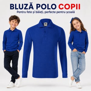 Bluză Polo Copii Malfini cu Mânecă Lungă, 65% Bumbac, Unisex Fete și Băieți, 6–12 Ani, 6 Culori - Img 16