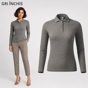 Bluză Polo Damă cu Mânecă Lungă, Slim Fit, Cambrată, Guler Pique Polo, 10 Culori, XS–2XL - Img 16