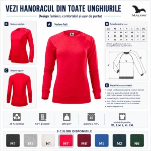 Bluză Simplă Mânecă Lungă Damă tip Hanorac Malfini 416 Merger – 280 g/m² - Img 9