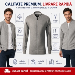 Bluză tip hanorac cu fermoar pentru bărbați, guler bomber, buzunare cu fermoar, 4 culori disponibile - Img 5