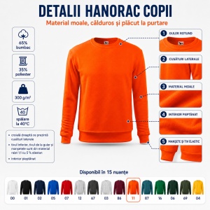 Bluză tip hanorac pentru copii, fără glugă, fete și băieți, 300 g/m² - Img 3