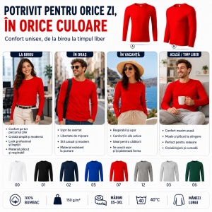 Bluză Tricou Unisex cu Mânecă Lungă Progress LS, 100% Bumbac, 150 g/m², Mărimi XS–3XL - Img 6