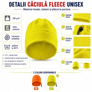Căciulă Polar Fleece Unisex 2 în 1 Reflectorizantă Malfini Rimeck HV Practic 5V9 – 240 g/m² - Img 2