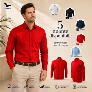 Cămașă bărbați cu mânecă lungă Malfini 209 Style LS, 100% bumbac, croială regular fit, guler clasic și buzunar la piept