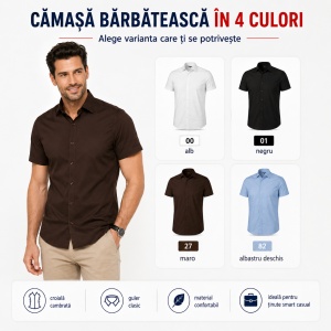 Cămașă bărbați cu mânecă scurtă Malfini Premium 260 Flash, croială cambrată, guler clasic, 60% bumbac și 40% poliester
